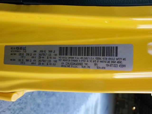 1C4HJXDG0KW690865 - 2019 JEEP WRANGLER U SPORT YELLOW photo 12