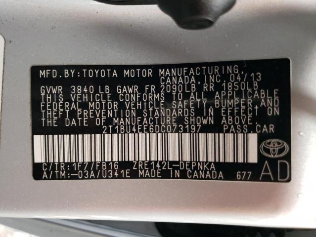 2T1BU4EE6DC073197 - 2013 TOYOTA COROLLA BASE SILVER photo 13