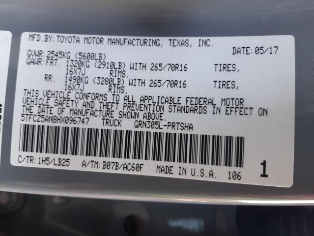 5TFCZ5AN8HX096747 - 2017 TOYOTA TACOMA DOUBLE CAB 灰色 照片 12