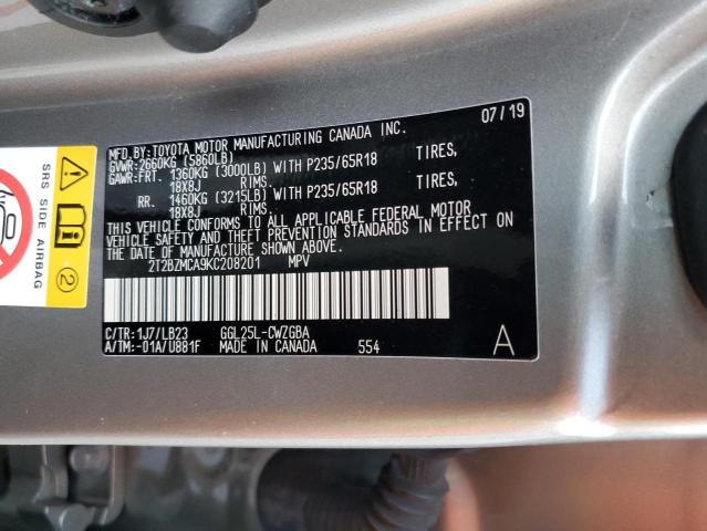 2T2BZMCA9KC208201 - 2019 LEXUS RX 350 BASE SILVER photo 13