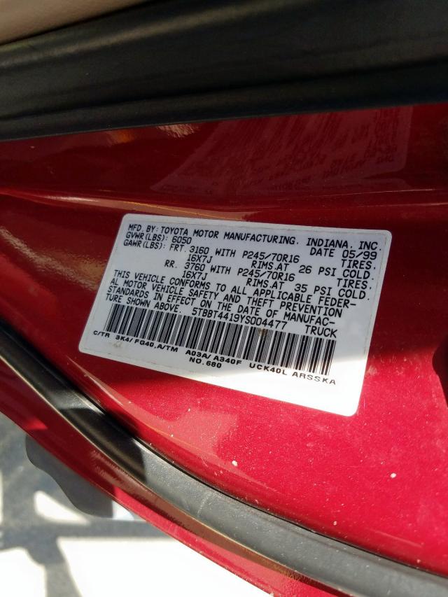 5TBBT4419YS004477 - 2000 TOYOTA TUNDRA ACCESS CAB  照片 10