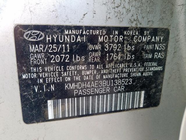 KMHDH4AE3BU138523 - 2011 HYUNDAI ELANTRA GLS  photo 10