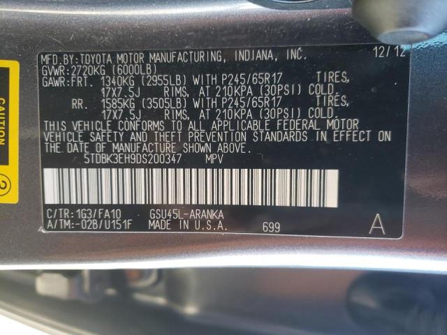 5TDBK3EH9DS200347 - 2013 TOYOTA HIGHLANDER BASE رمادي صورة 13