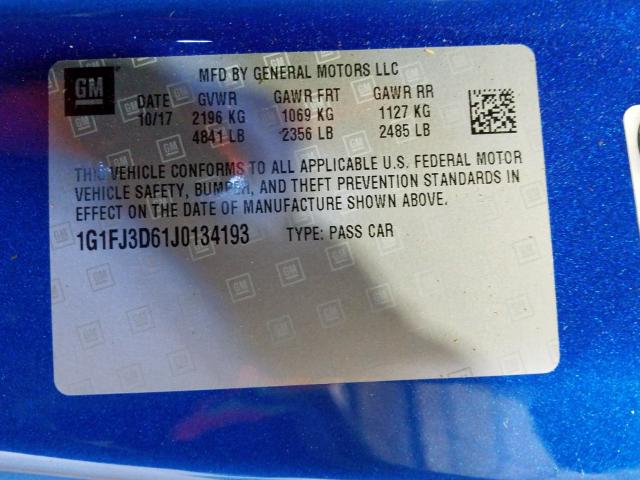 1G1FJ3D61J0134193 - 2018 CHEVROLET CAMARO ZL1  照片 10