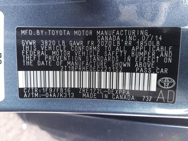 2T1BPRHE0EC221152 - 2014 TOYOTA COROLLA ECO BLUE photo 13