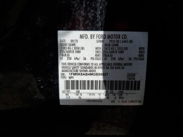 1FM5K8AB4MGB99027 - 2021 FORD EXPLORER POLICE INTERCEPTOR BLACK photo 14