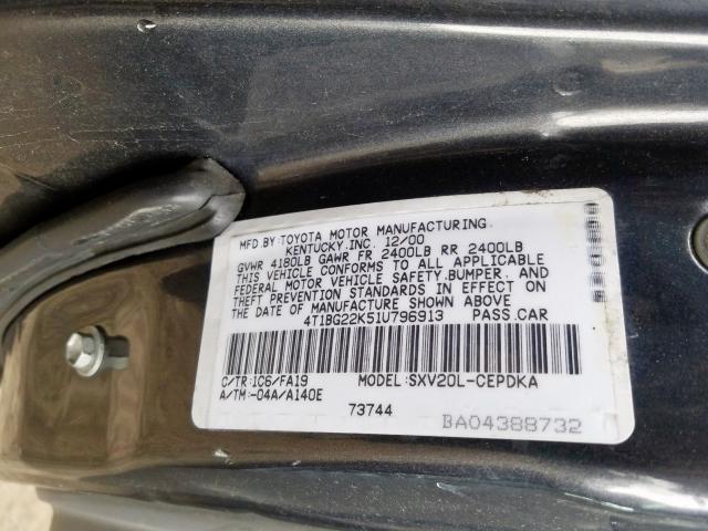 4T1BG22K51U796913 - 2001 TOYOTA CAMRY CE  photo 10