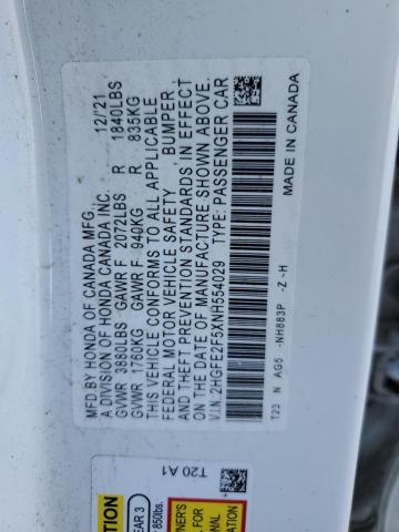 2HGFE2F5XNH554029 - 2022 HONDA CIVIC SPORT Blanco foto 12