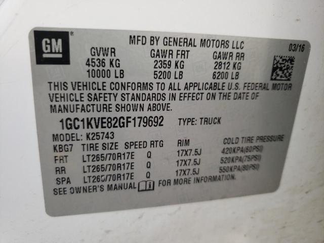 1GC1KVE82GF179692 - 2016 CHEVROLET SILVERADO K2500 HEAVY DUTY LT WHITE photo 12