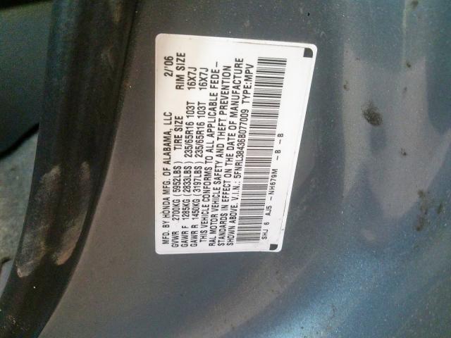 5FNRL38436B077009 - 2006 HONDA ODYSSEY EX  photo 10