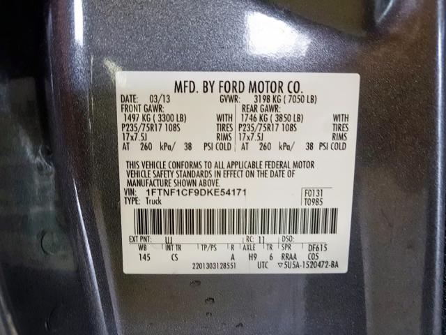 1FTNF1CF9DKE54171 - 2013 FORD F150  photo 10