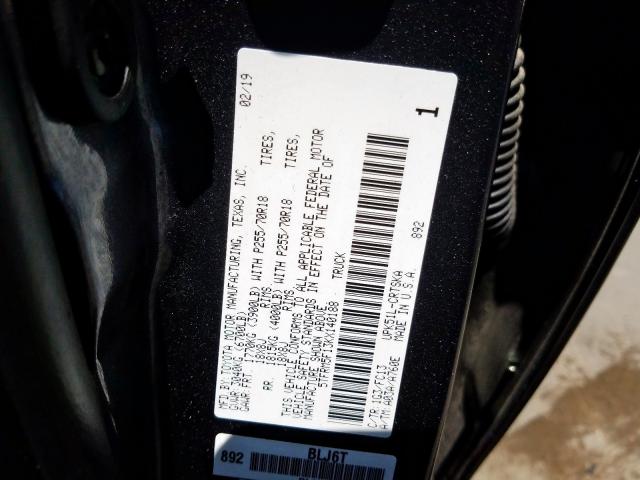 5TFRM5F13KX140188 - 2019 TOYOTA TUNDRA DOUBLE CAB SR/SR5  photo 10