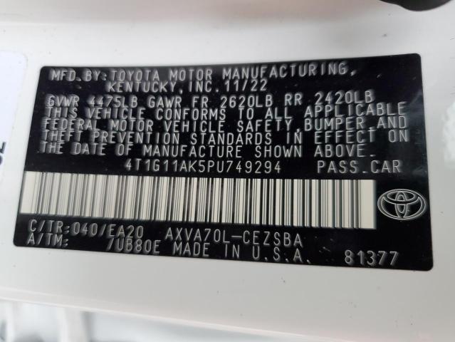 4T1G11AK5PU749294 - 2023 TOYOTA CAMRY SE NIGHT SHADE WHITE photo 12