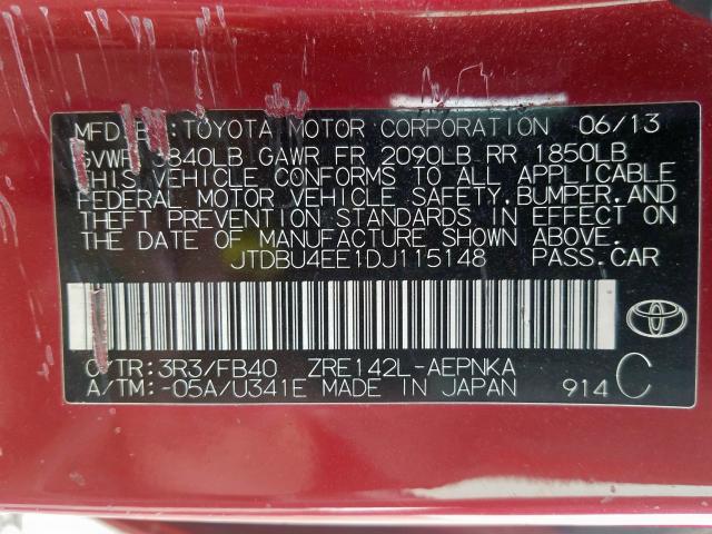 JTDBU4EE1DJ115148 - 2013 TOYOTA COROLLA BASE  صورة 10