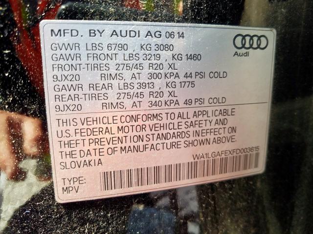 WA1LGAFEXFD003615 - 2015 AUDI Q7 PREMIUM PLUS  photo 10