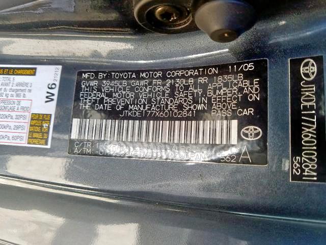 JTKDE177X60102841 - 2006 TOYOTA SCION TC  ფოტო 10