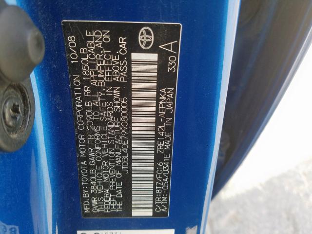 JTDBL40E799080005 - 2009 TOYOTA COROLLA BASE  foto 10