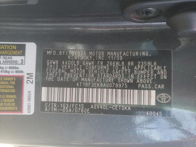 4T1BF3EK8AU079975 - 2010 TOYOTA COROLLA BASE GRAY photo 12