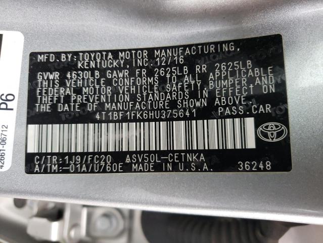 4T1BF1FK6HU375641 - 2017 TOYOTA CAMRY LE SILVER photo 12