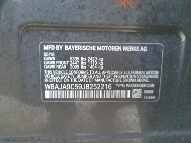 WBAJA9C59JB252216 - 2018 BMW 530E CHARCOAL photo 12