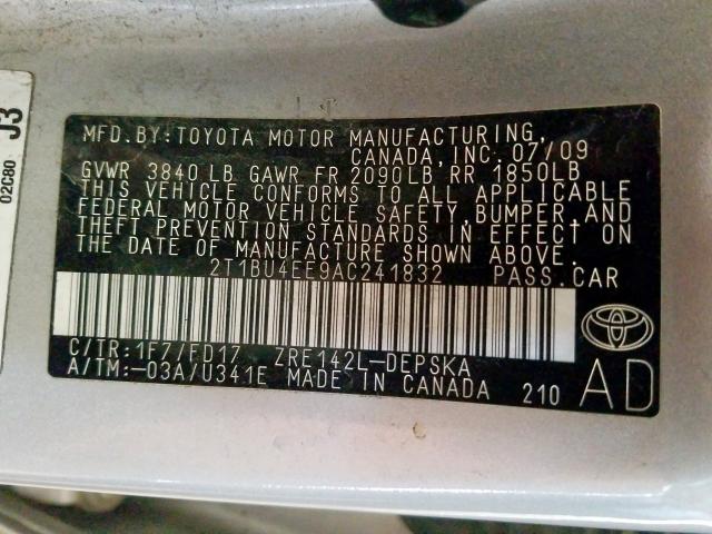 2T1BU4EE9AC241832 - 2010 TOYOTA COROLLA BASE  照片 10