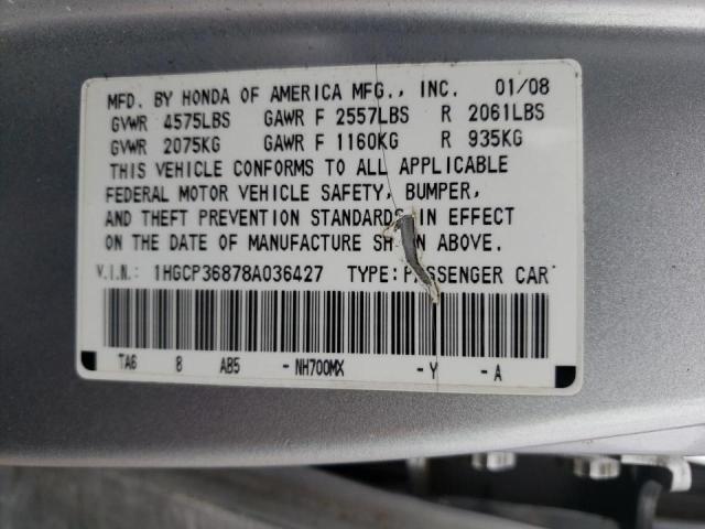 1HGCP36878A036427 - 2008 HONDA ACCORD EXL SILVER photo 13