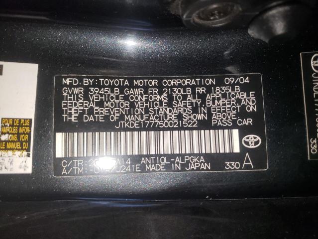 JTKDE177750021522 - 2005 TOYOTA SCION TC 黑色 照片 12