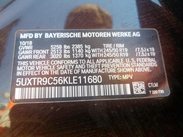 5UXTR9C56KLE11680 - 2019 BMW X3 XDRIVE30I  foto 10