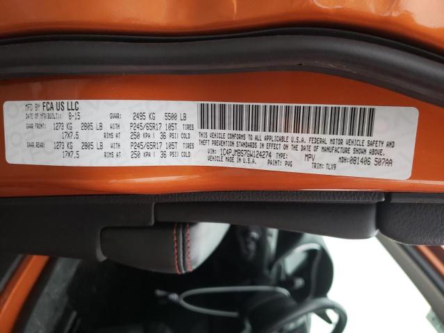 1C4PJMBS7GW124274 - 2016 JEEP CHEROKEE TRAILHAWK ORANGE photo 12