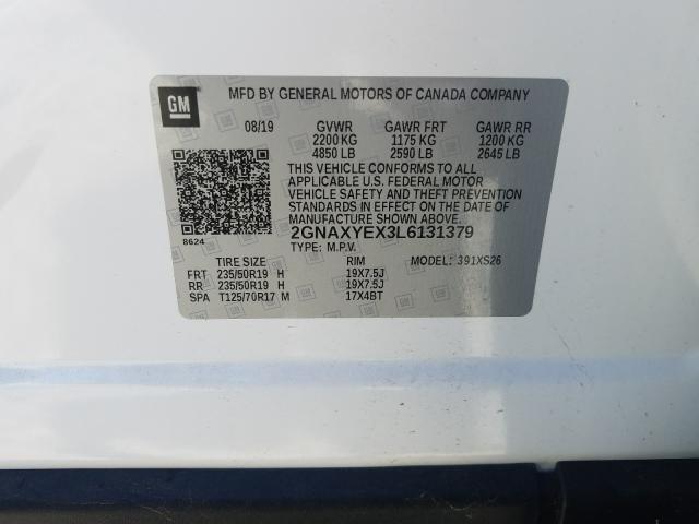 2GNAXYEX3L6131379 - 2020 CHEVROLET EQUINOX PREMIER  photo 10