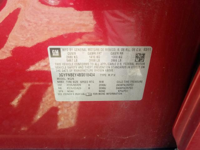 3GYFNBEY4BS618434 - 2011 CADILLAC SRX PERFORMANCE COLLECTION  фото 10