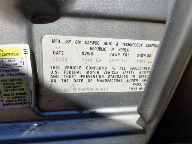 KL1TD66E79B386917 - 2009 CHEVROLET AVEO LS  ფოტო 10