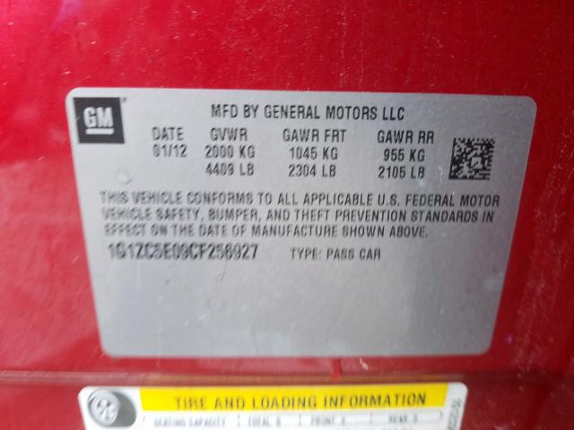 1G1ZC5E09CF256927 - 2012 CHEVROLET MALIBU 1LT  照片 10