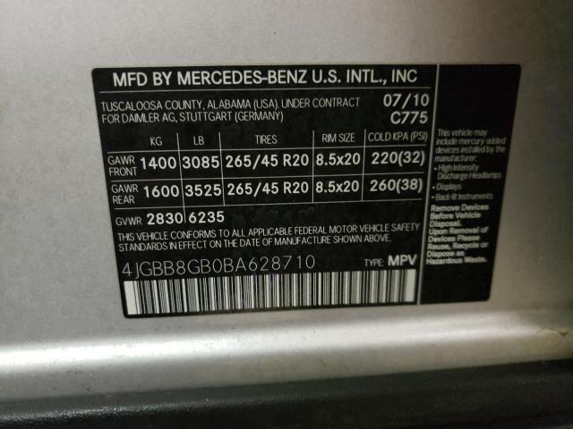 4JGBB8GB0BA628710 - 2011 MERCEDES-BENZ ML 350 4MATIC SILVER photo 14