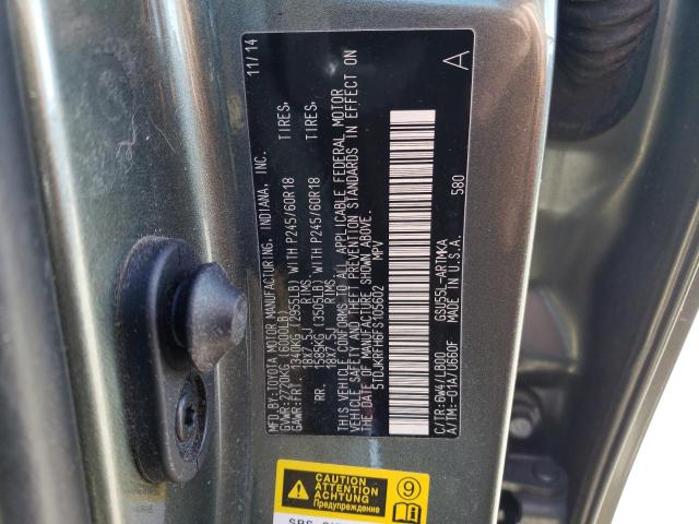 5TDJKRFH6FS105602 - 2015 TOYOTA HIGHLANDER XLE Зелений фото 14