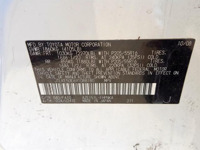 JTLKE50E691088180 - 2009 TOYOTA SCION XB  photo 10