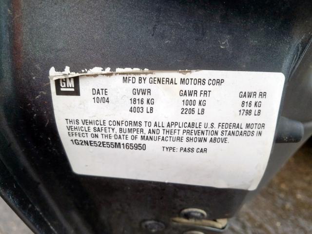 1G2NE52E55M165950 - 2005 PONTIAC GRAND AM SE  photo 10