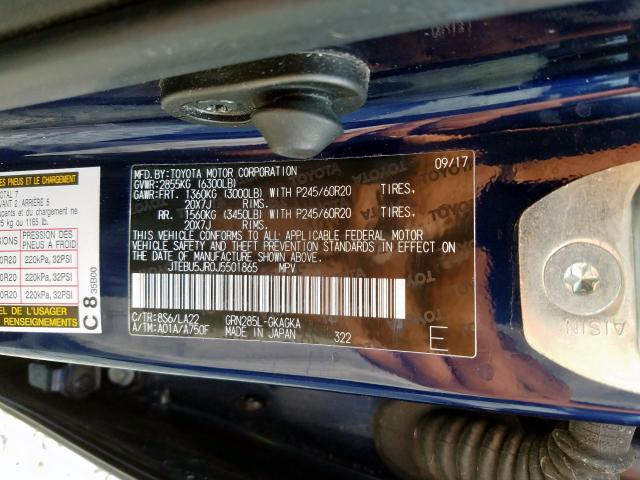 JTEBU5JR0J5501865 - 2018 TOYOTA 4RUNNER SR5/SR5 PREMIUM  photo 10