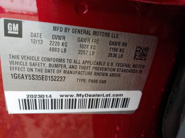 1G6AY5S35E0152237 - 2014 CADILLAC CTS PERFORMANCE COLLECTION  фото 10