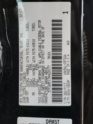 5TFUW5F17HX628377 - 2017 TOYOTA TUNDRA DOUBLE CAB SR/SR5 BLACK photo 12