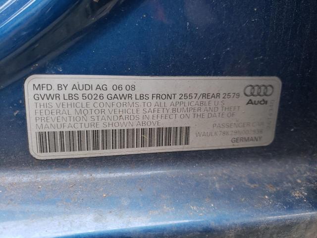 WAULK78K29N007938 - 2009 AUDI A4 3.2 QUATTRO BLUE photo 12