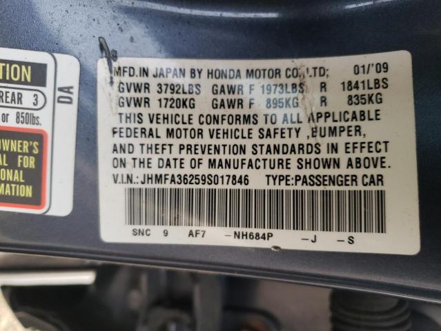 JHMFA36259S017846 - 2009 HONDA CIVIC HYBRID CHARCOAL photo 13