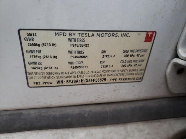 5YJSA1H1XEFP56825 - 2014 TESLA MODEL S Սպիտակ լուսանկար 13
