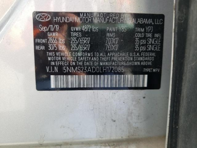 5NMS23AD0LH172085 - 2020 HYUNDAI SANTA FE SE SILVER photo 12