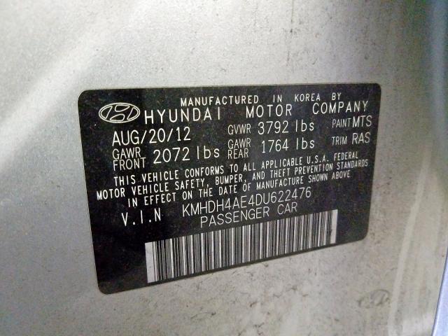 KMHDH4AE4DU622476 - 2013 HYUNDAI ELANTRA GLS  photo 10