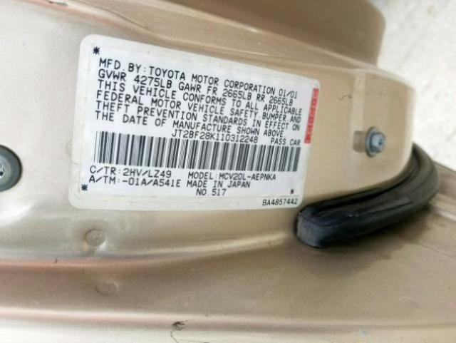 JT2BF28K110312248 - 2001 TOYOTA CAMRY LE  photo 10