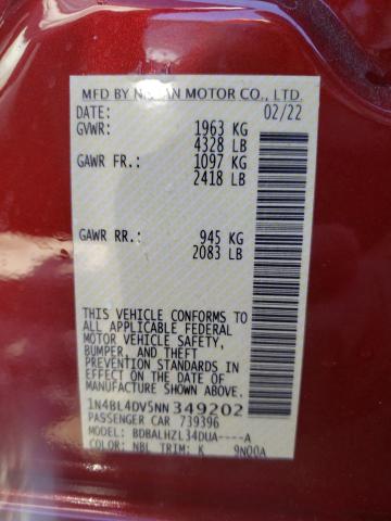 1N4BL4DV5NN349202 - 2022 NISSAN ALTIMA SV RED photo 13