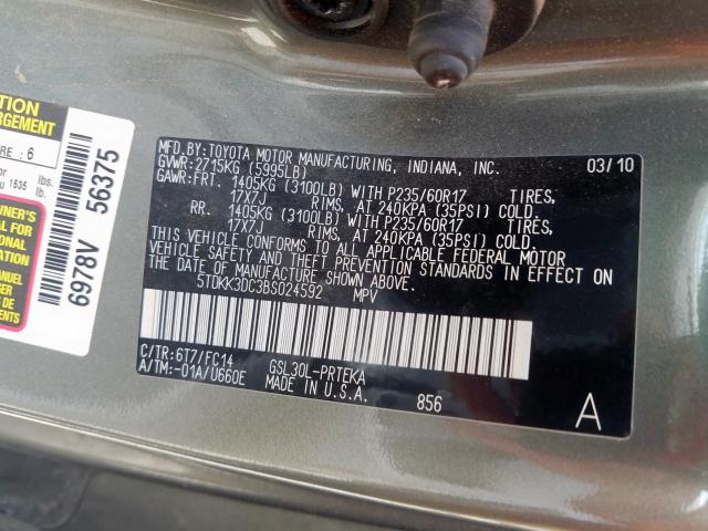 5TDKK3DC3BS024592 - 2011 TOYOTA SIENNA LE  photo 10