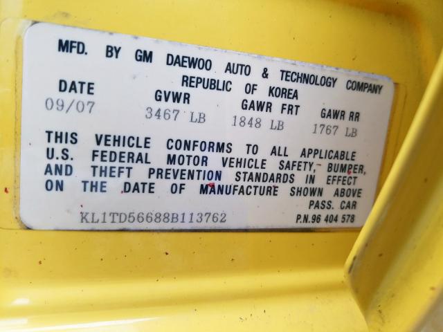 KL1TD56688B113762 - 2008 CHEVROLET AVEO BASE  Foto 10