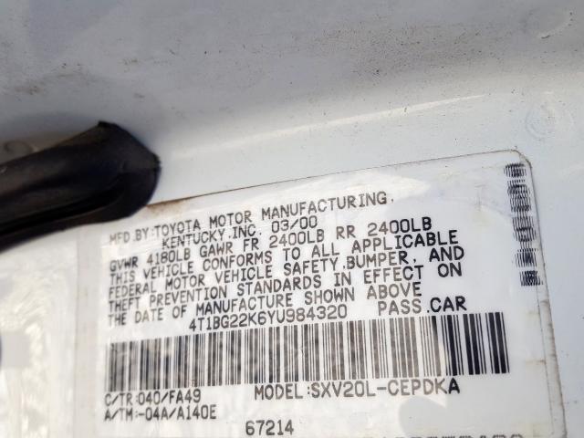 4T1BG22K6YU984320 - 2000 TOYOTA CAMRY CE  photo 10